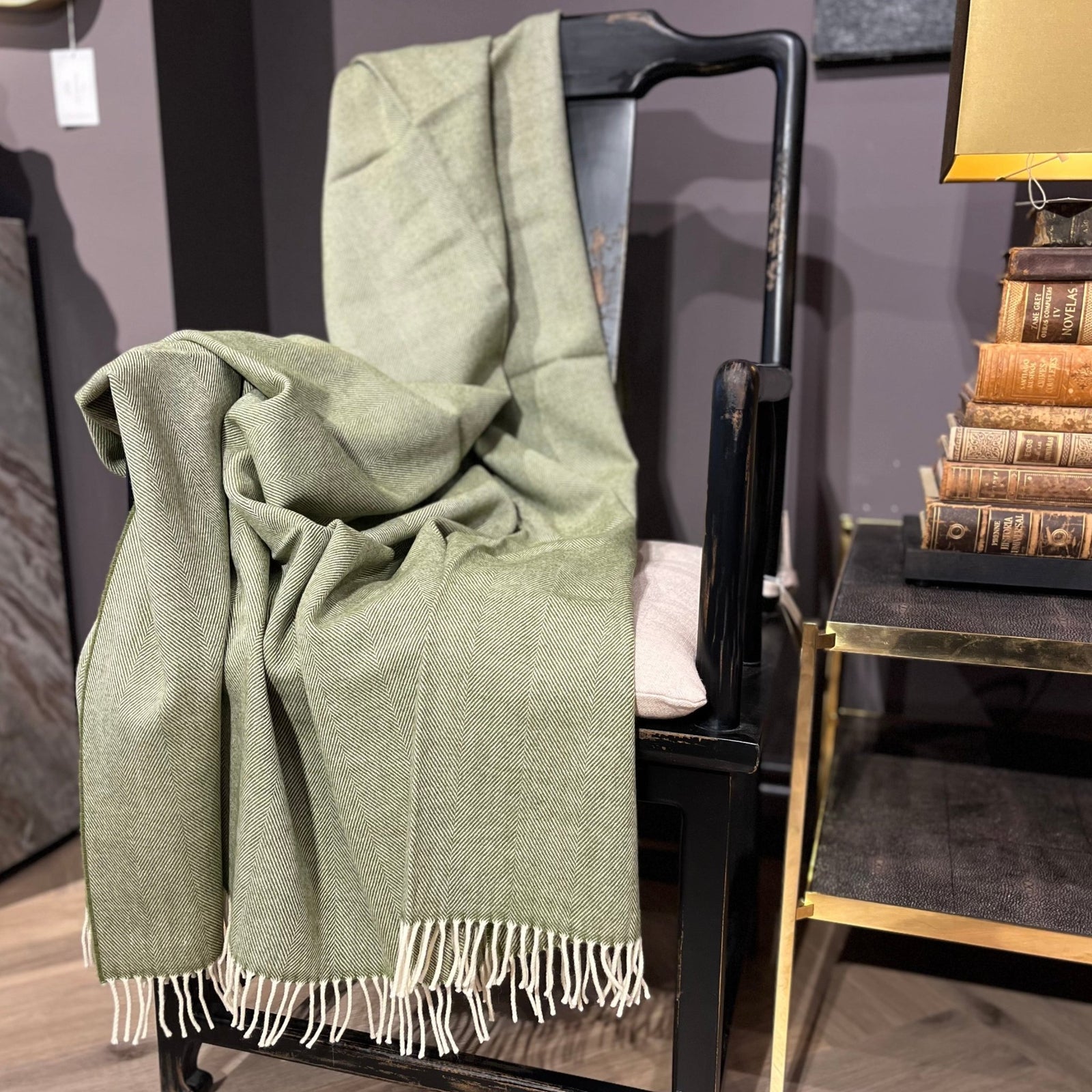 Fern Supersoft Merino Herringbone Throw - BARNBURY