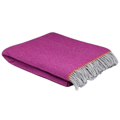 Fuchsia Balmoral Herringbone Wool Throw Pure Wool Barnbury