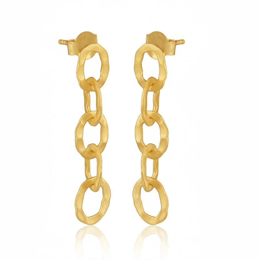 Gold Plated Hammered Link Earrings - BARNBURY
