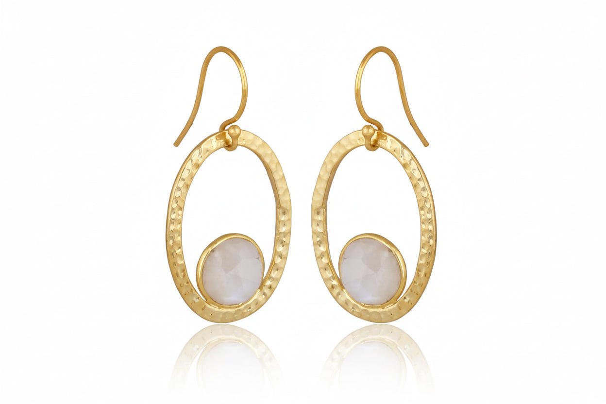 Gold Plated Rainbow Moonstone Earrings - BARNBURY