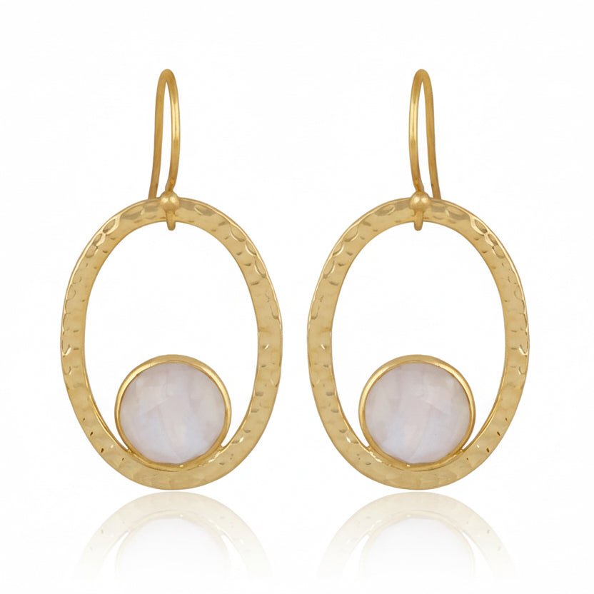 Gold Plated Rainbow Moonstone Earrings - BARNBURY