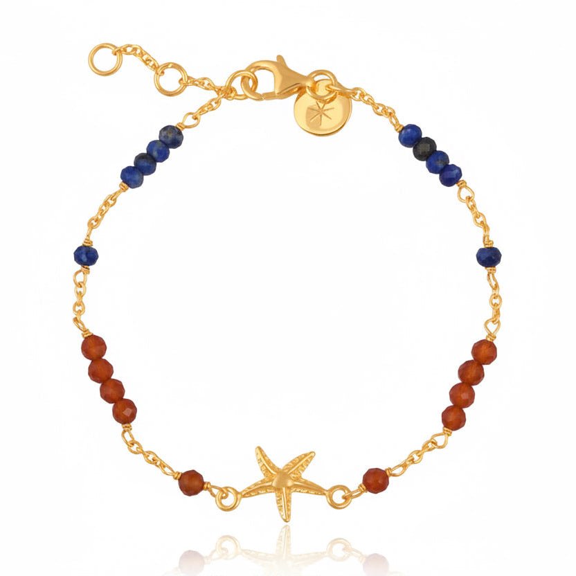 Lapis, Red Onyx Gold Plated Starfish Bracelet - BARNBURY