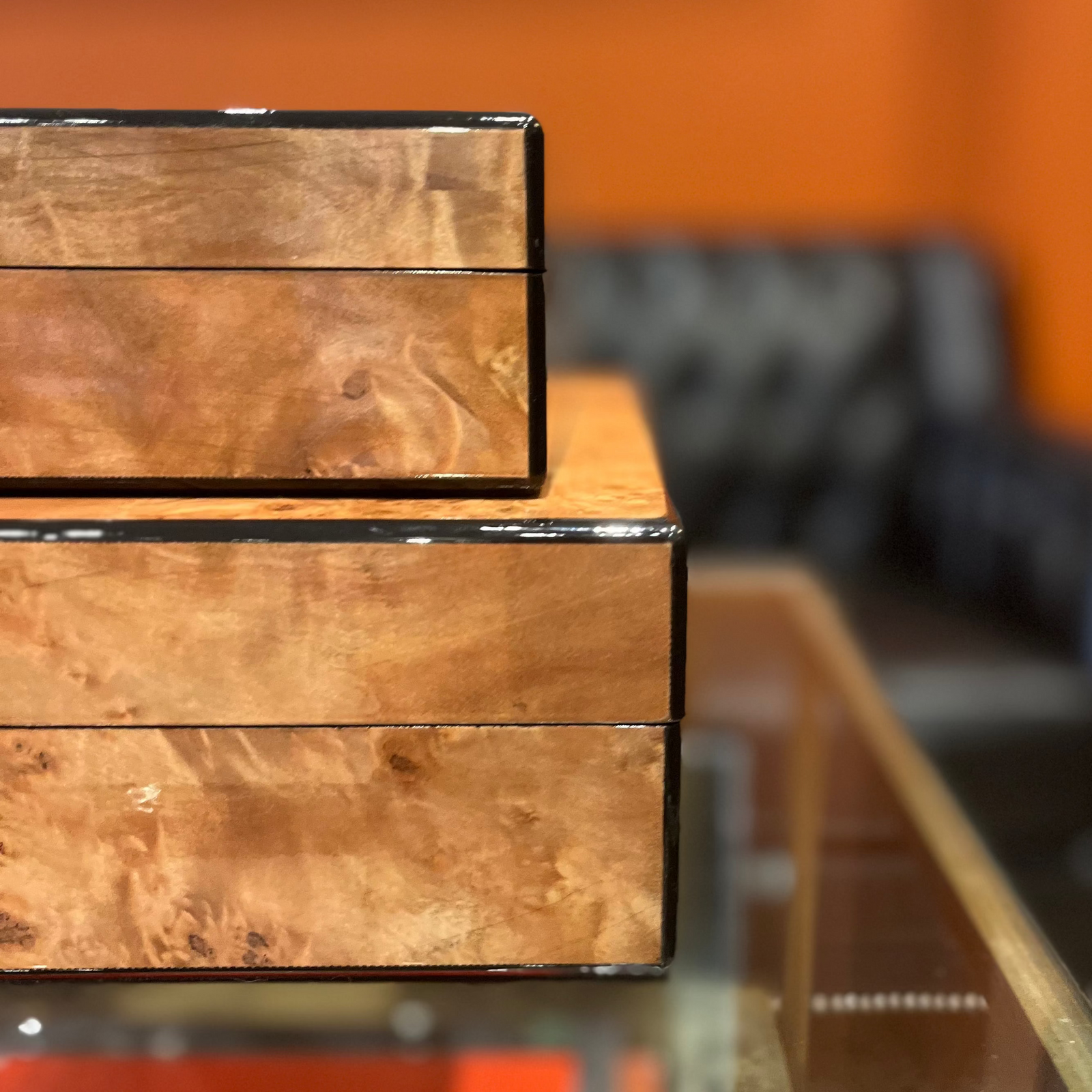 Large Faux Burl Square Box Boxes and Games Barnbury 