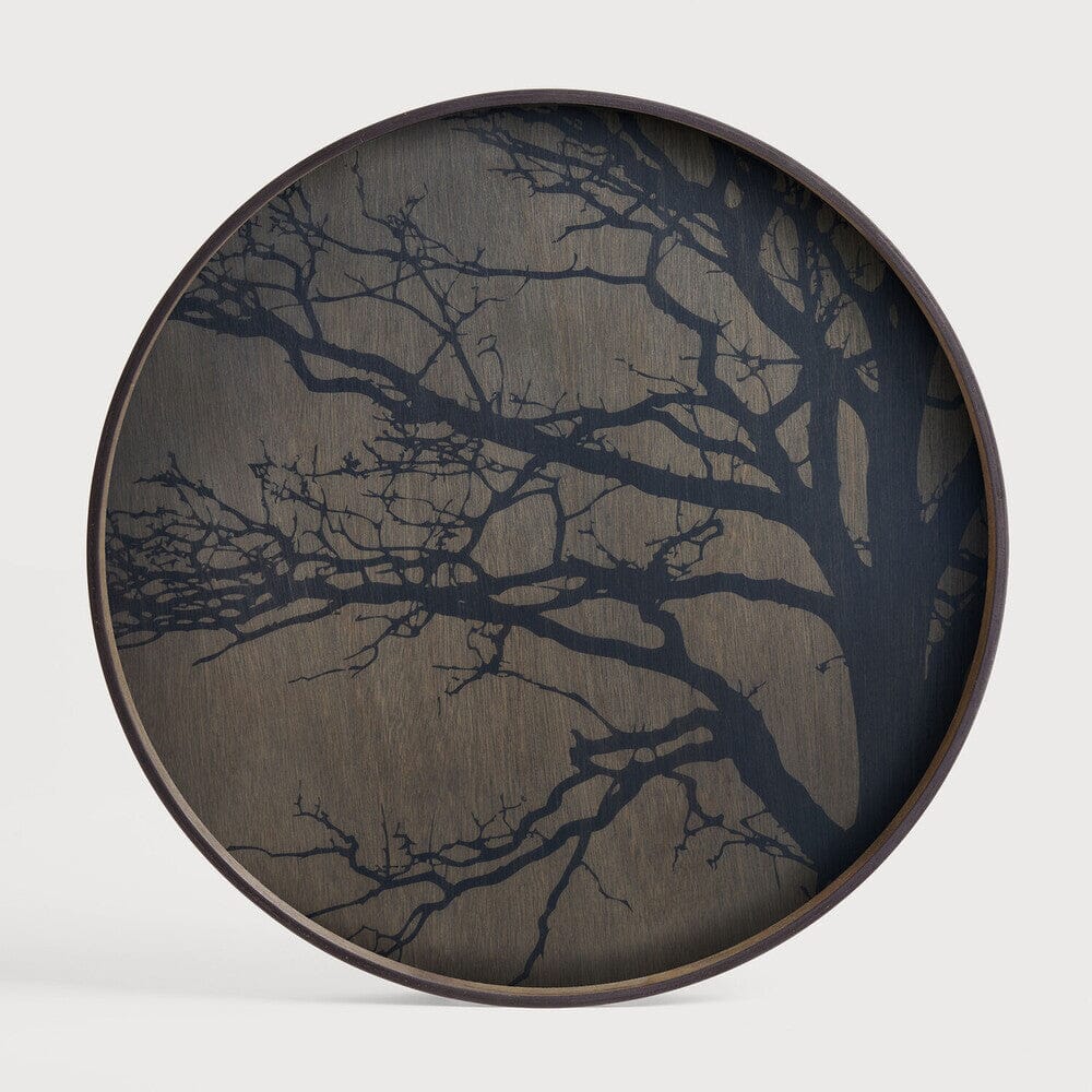 Large Round Tray with Black Tree Decoration Trays Ethnicraft 
