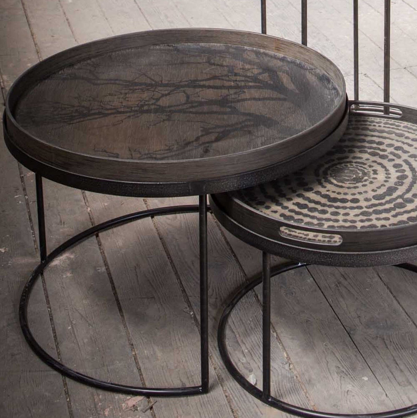 Large Round Tray with Black Tree Decoration Trays Ethnicraft 