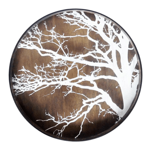 Large Round Tray with Whitewash Tree Decoration Tray Ethnicraft 