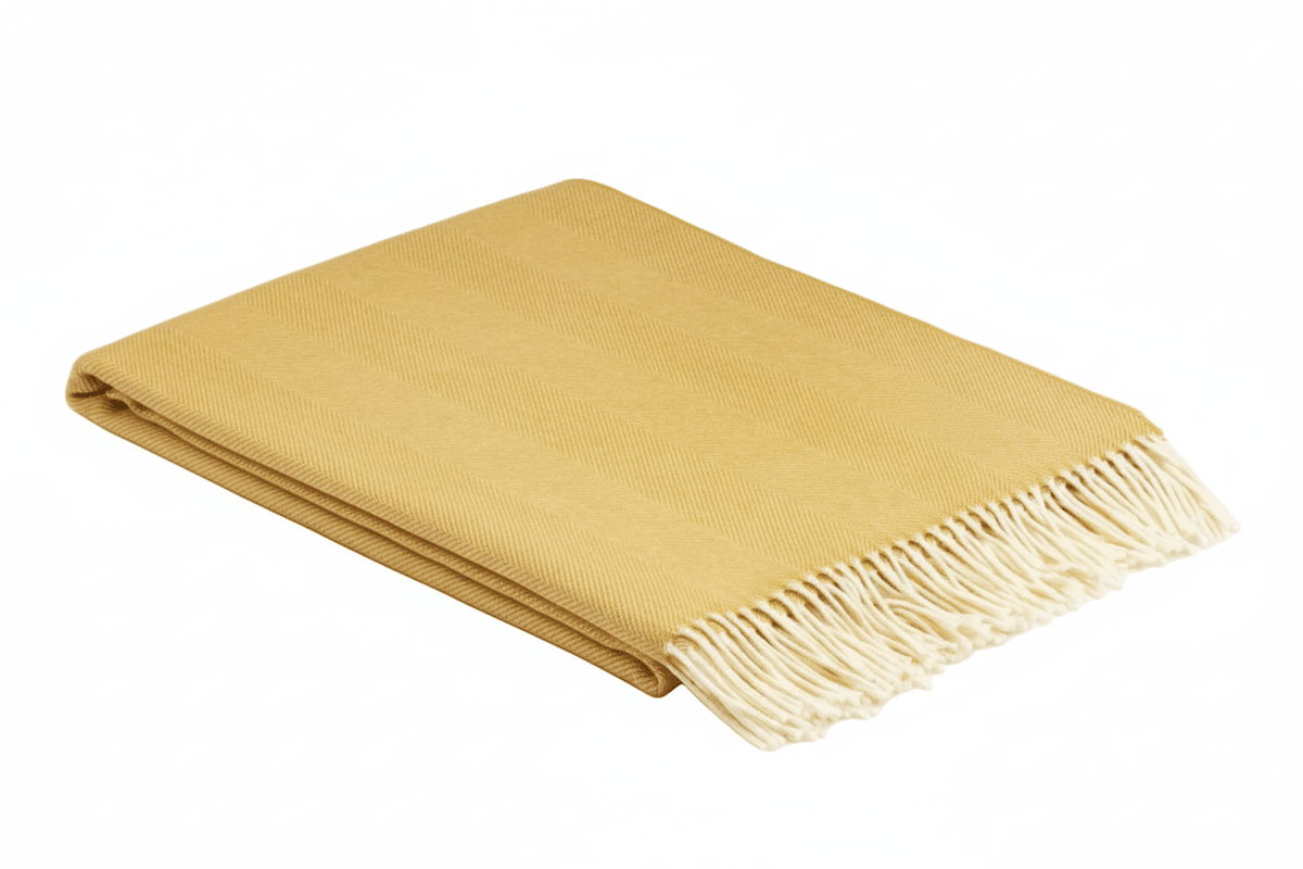 Lemon Supersoft Merino Herringbone Throw - BARNBURY