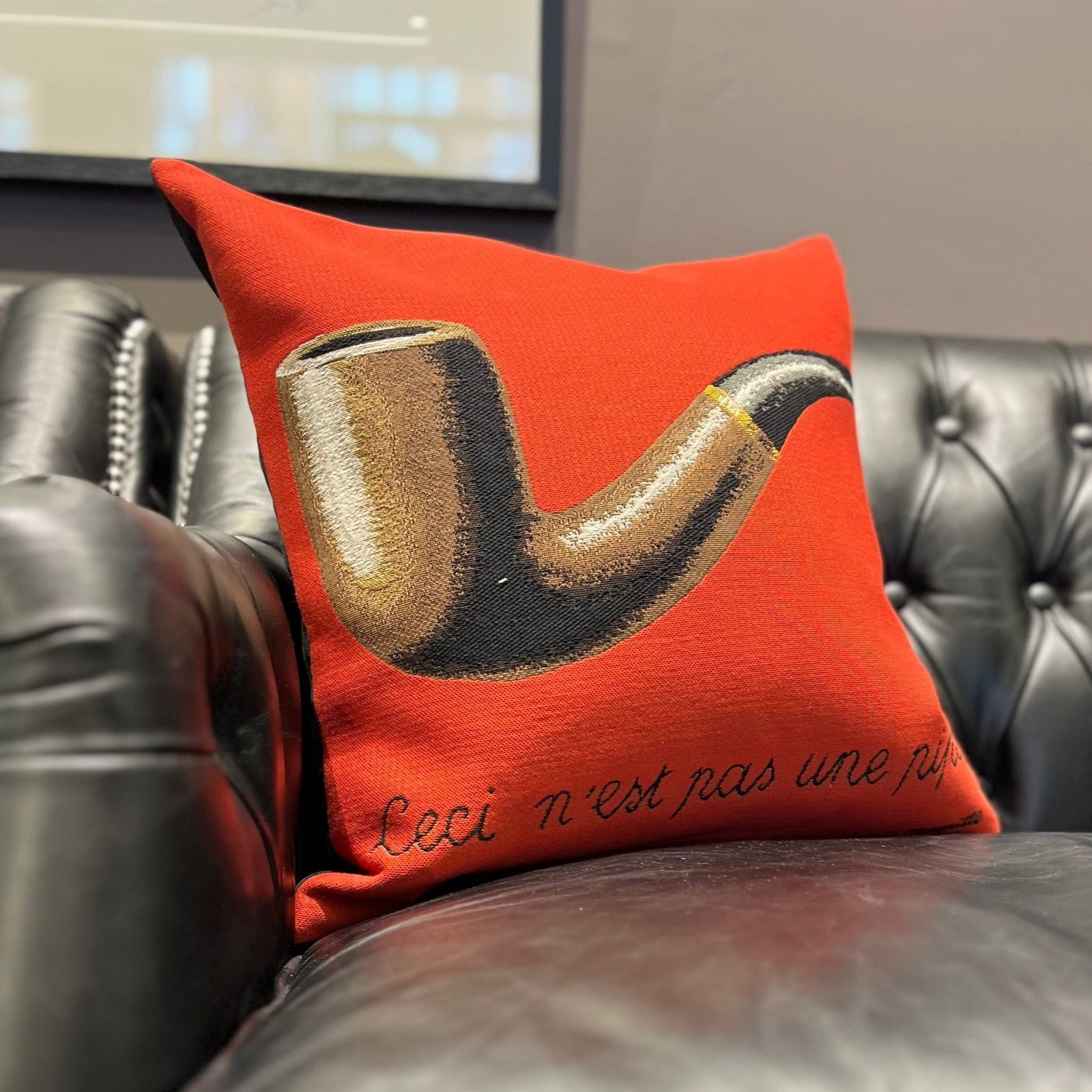 Magritte La Trahison des Images Red 45cm Cushion - BARNBURY