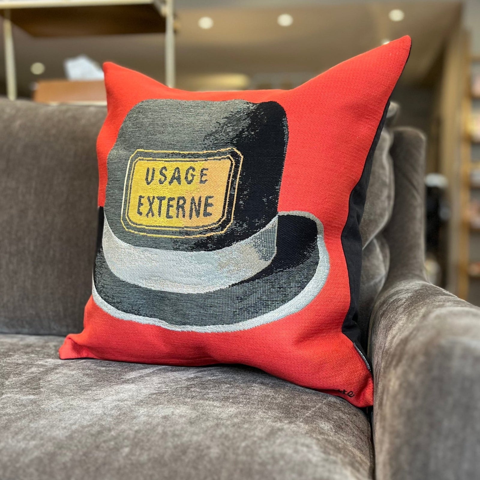 Magritte Le Bouchon D'Épouvante 45cm Red Cushion - BARNBURY