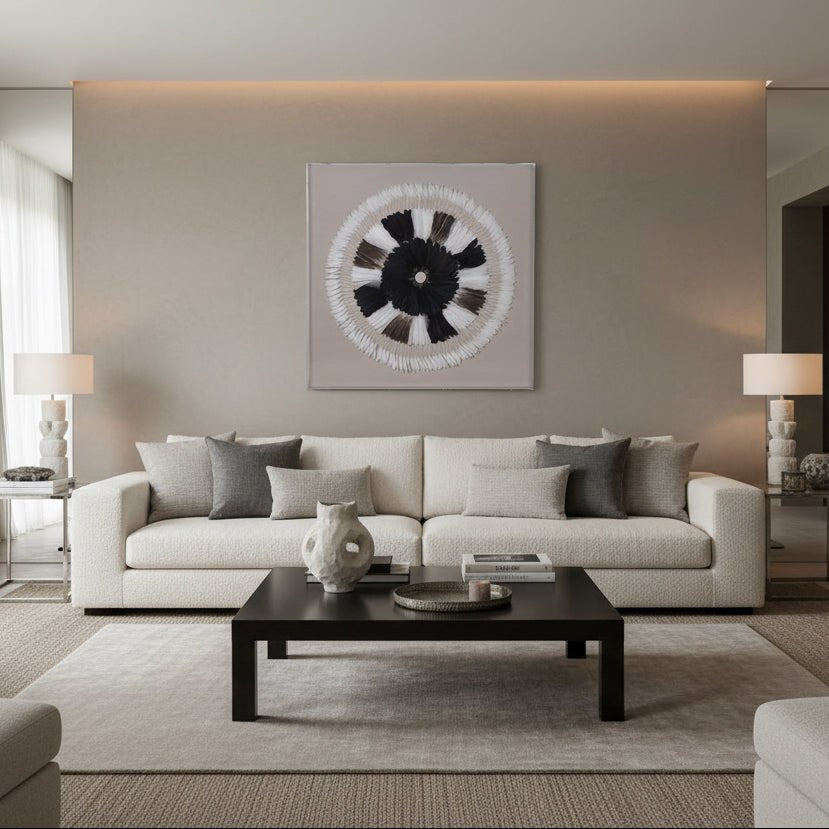 Monochrome Feather Decorative Artwork - BARNBURY