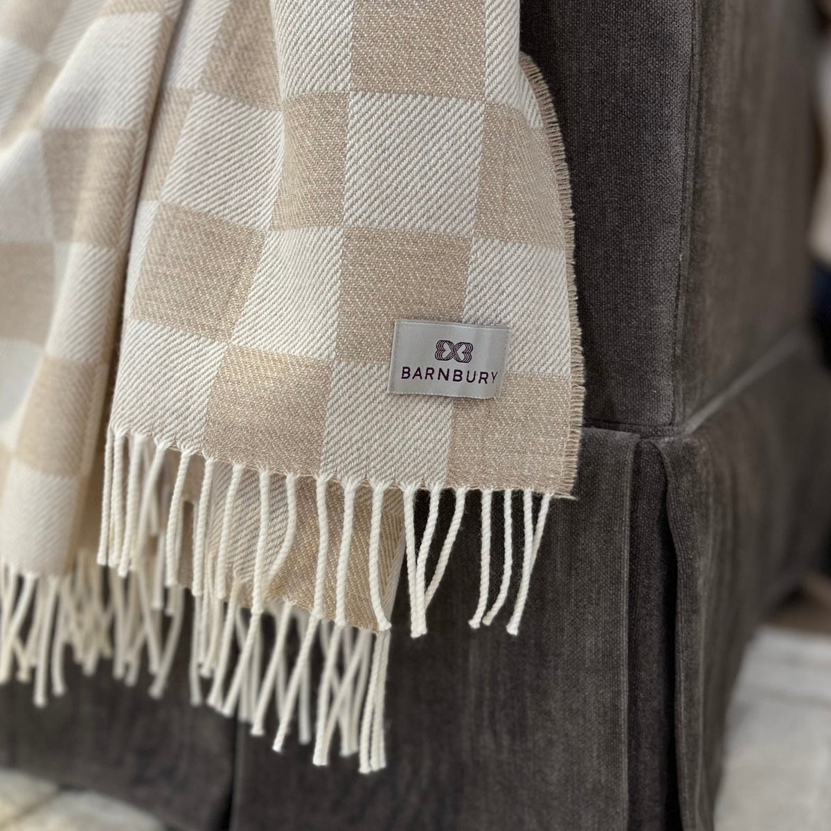 Natural Chessboard Merino Throw - BARNBURY