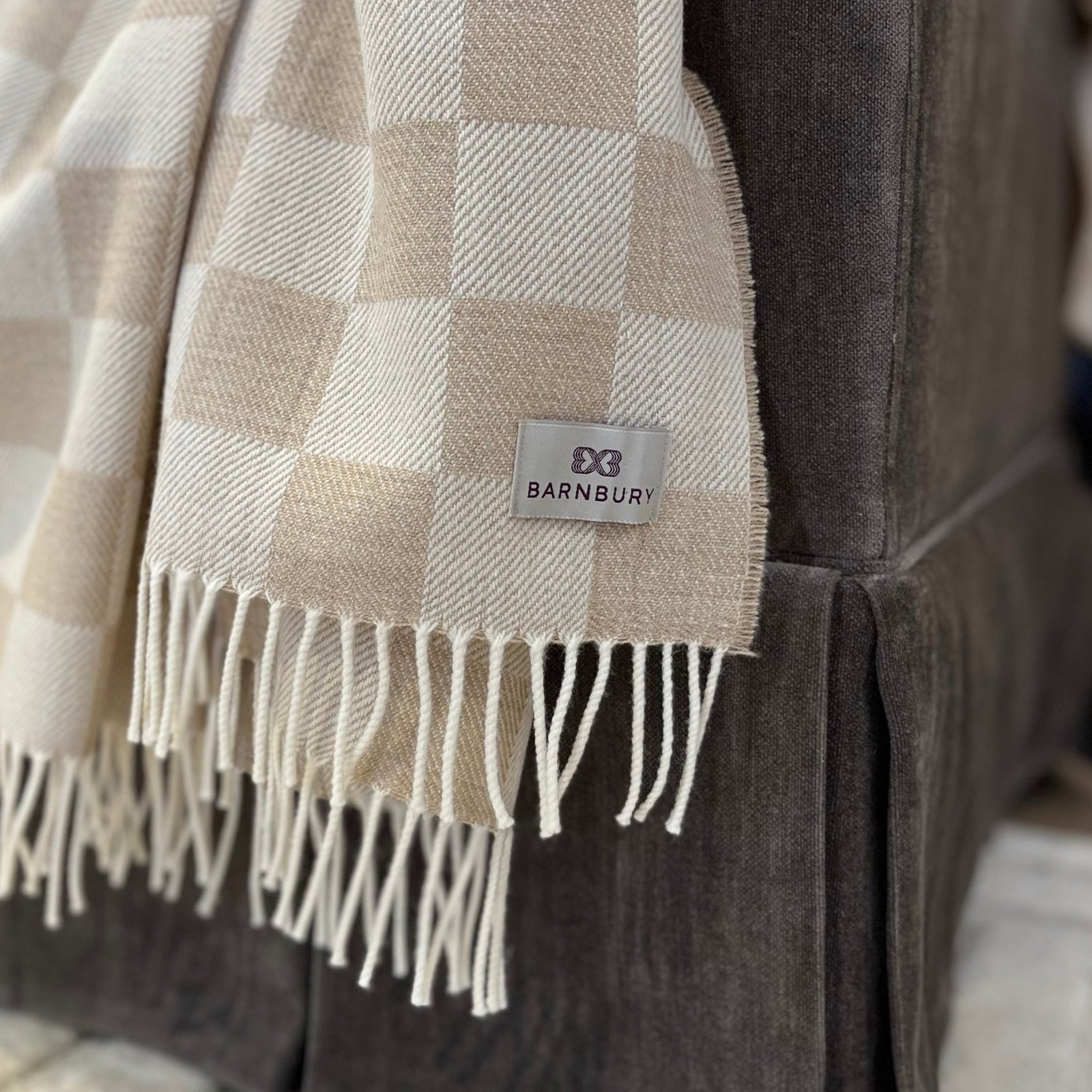 Natural Chessboard Merino Throw - BARNBURY
