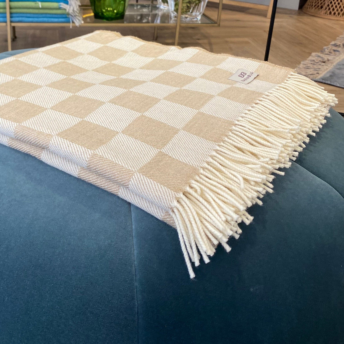 Natural Chessboard Merino Throw Throws Barnbury 