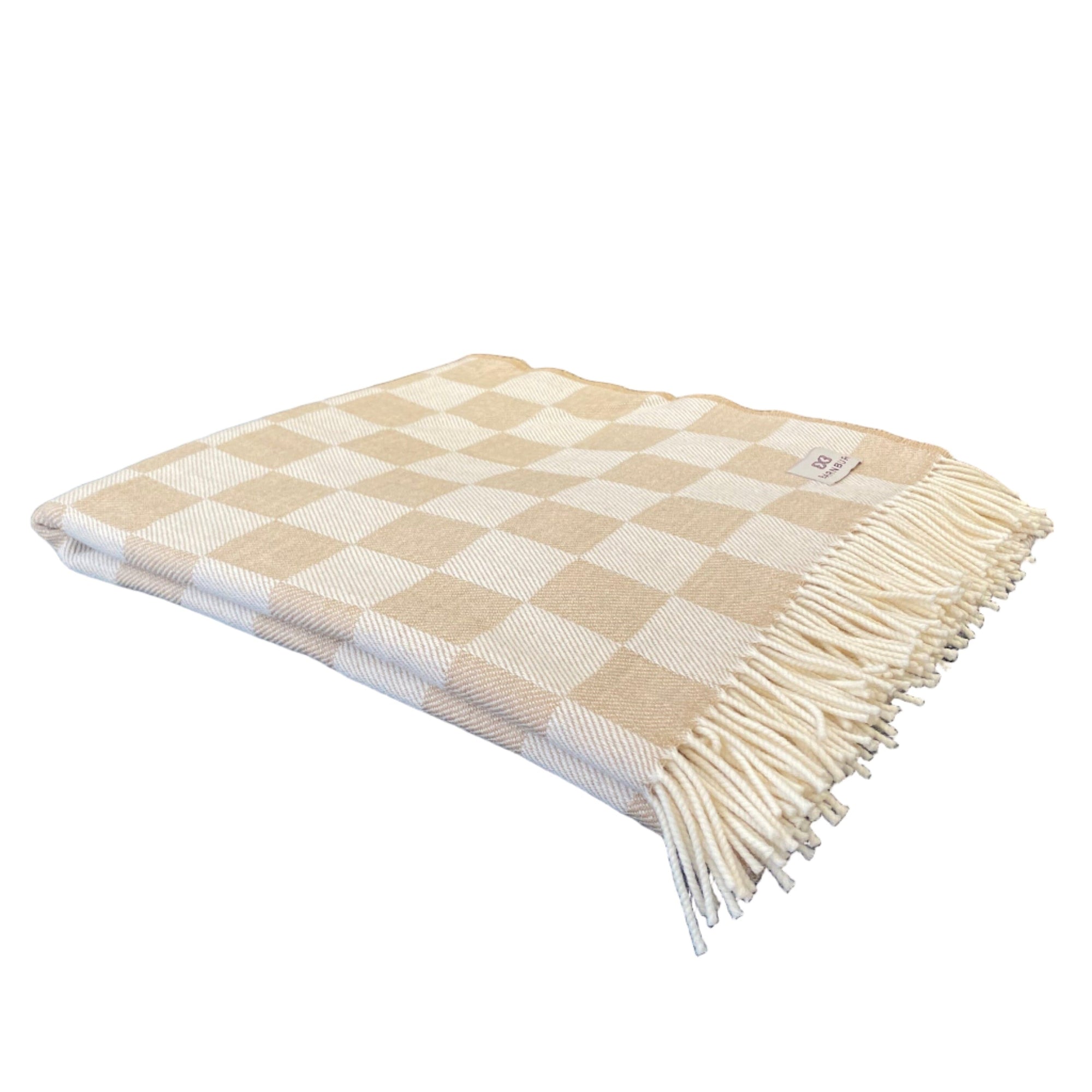 Natural Chessboard Merino Throw Throws Barnbury 