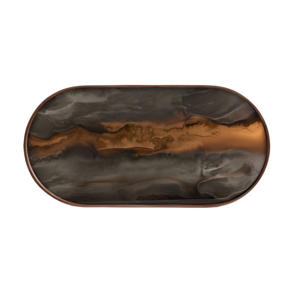 Oblong Organic Bronze Glass Tray - BARNBURY