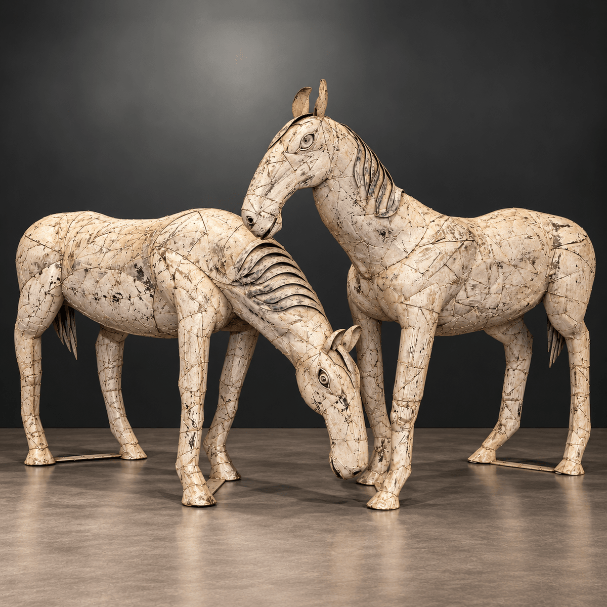 Pair of Handcrafted Iron Horses — Standing &amp; Grazing - BARNBURY