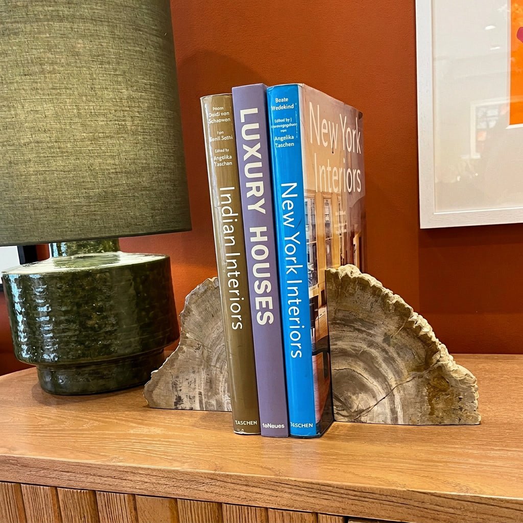 Pair of Pale Petrified Wood Bookends - BARNBURY