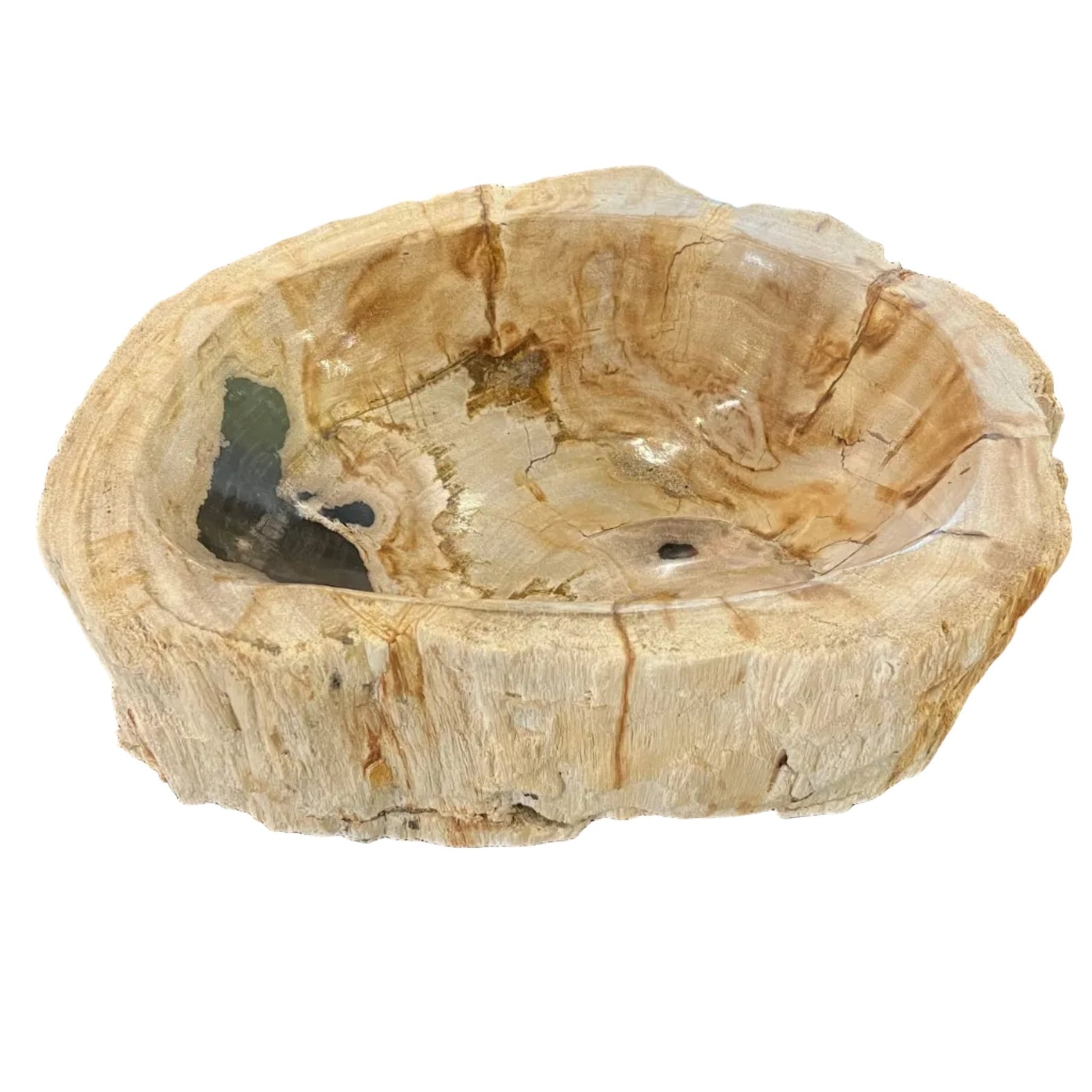 Petrified Wood Bowl - Cream Stone with Copper Veins - BARNBURY