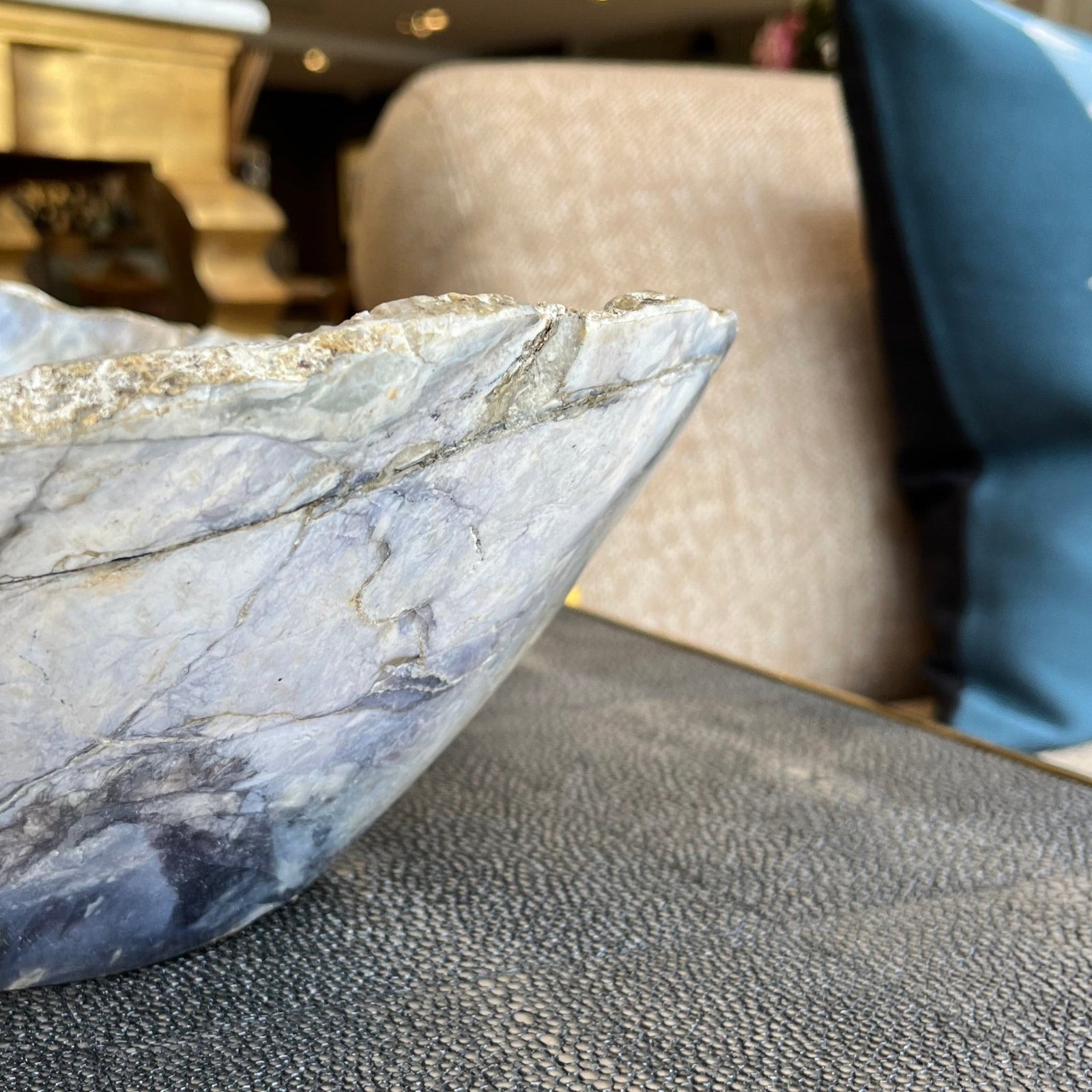 Polished Pale Blue Jasper Oval Bowl - BARNBURY