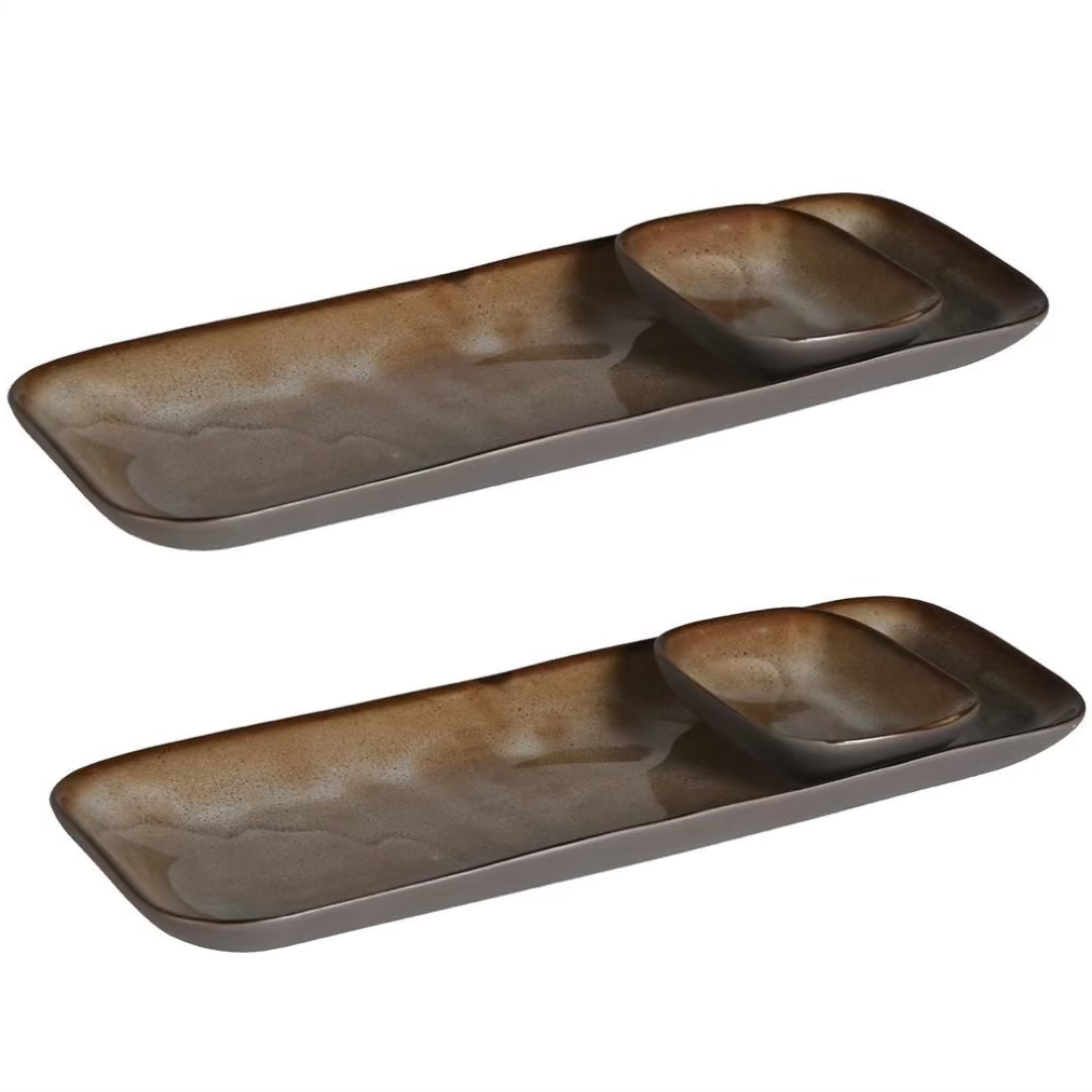 Set of 2 Ginza Sushi Plates with Dip Bowl Serving Platters Barnbury 