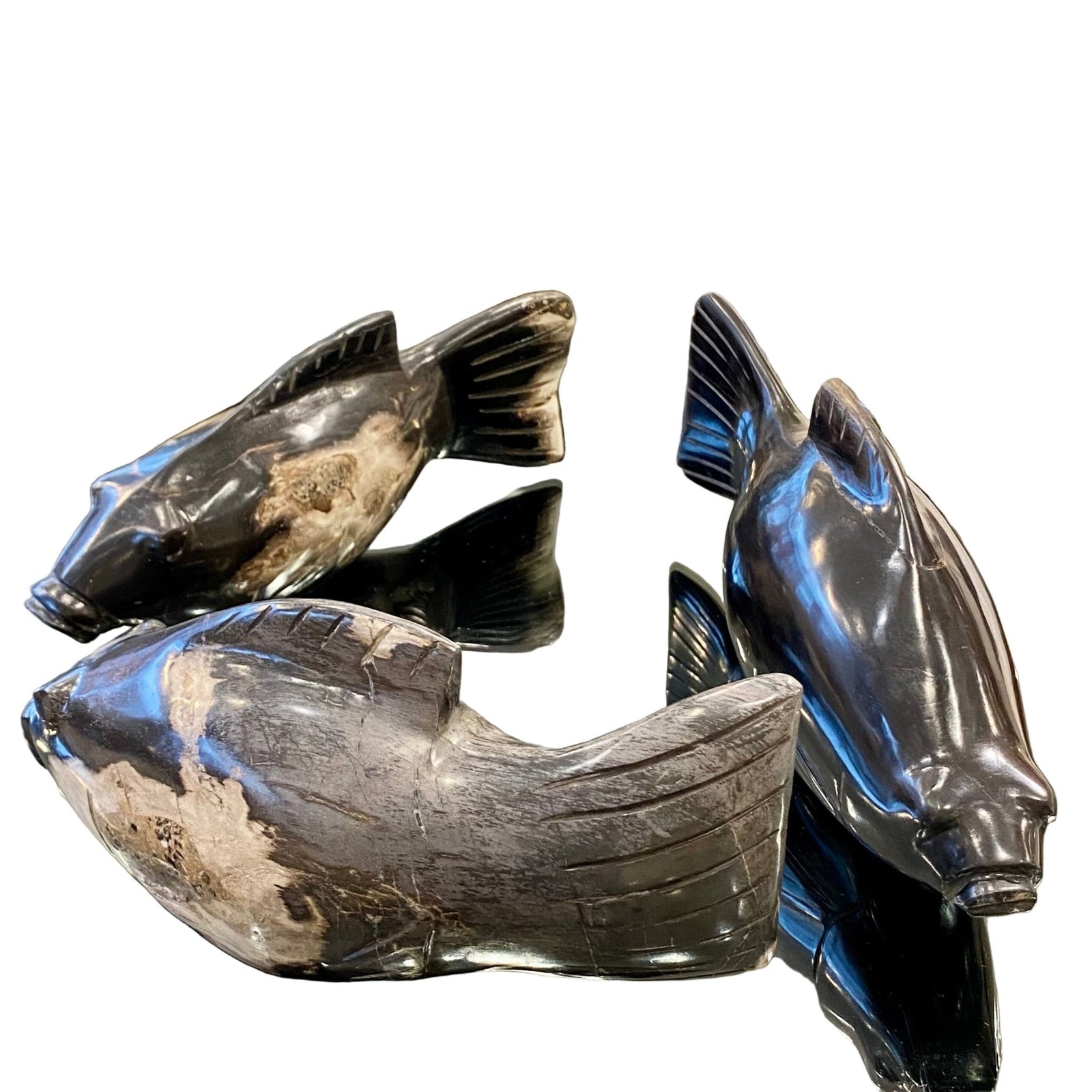 Set of 3 Small Petrified Wood Fish - BARNBURY