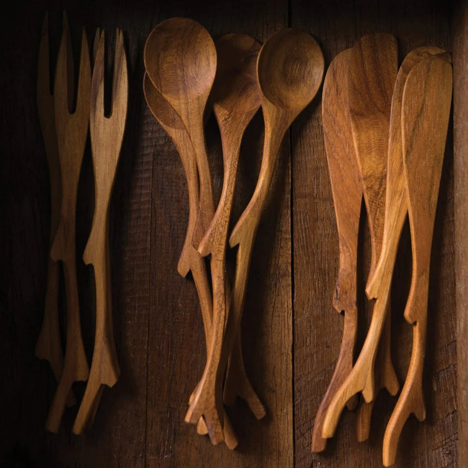 Set of 4 Teak Twig Spoons Table Top Barnbury 