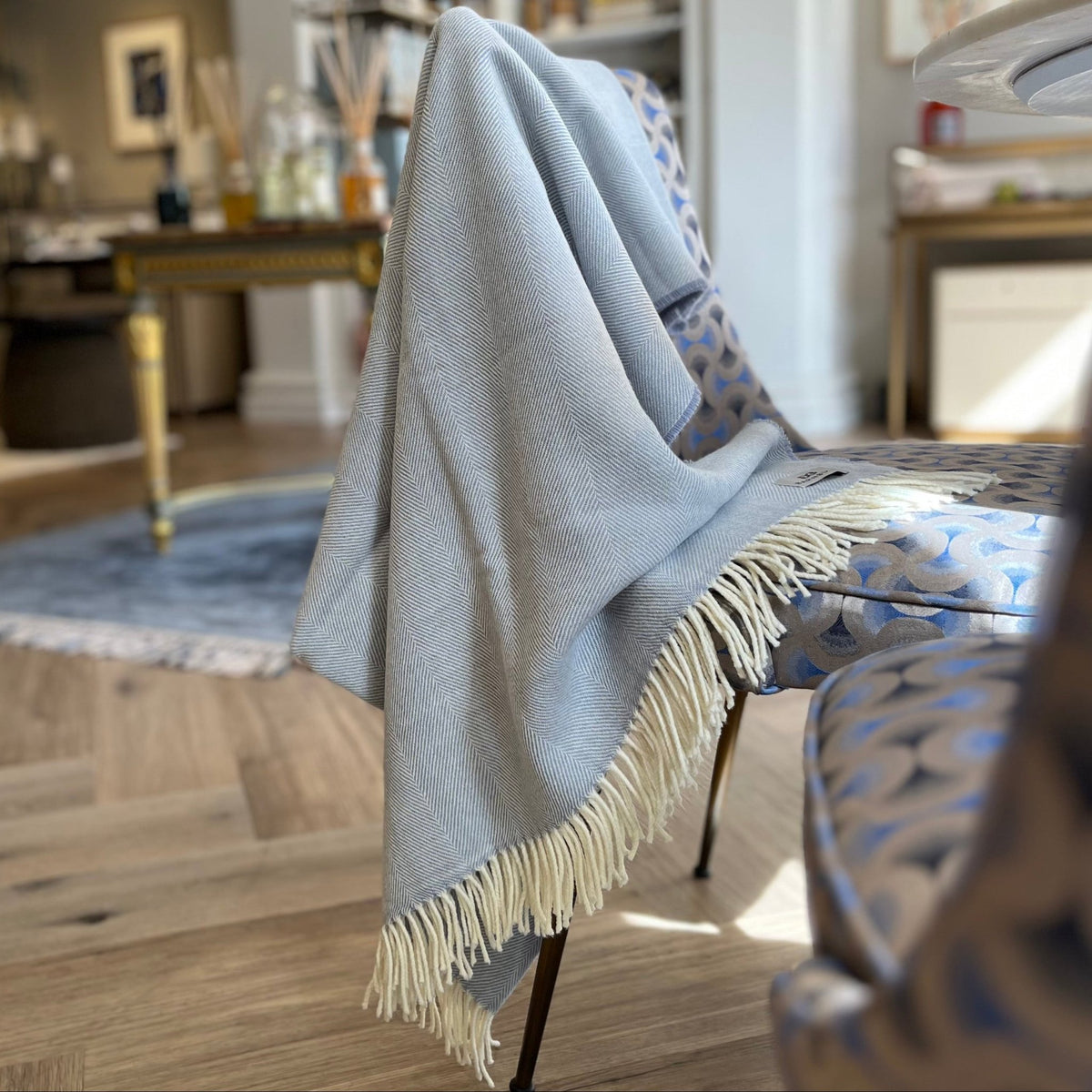 Smoke Supersoft Merino Herringbone Throw - BARNBURY