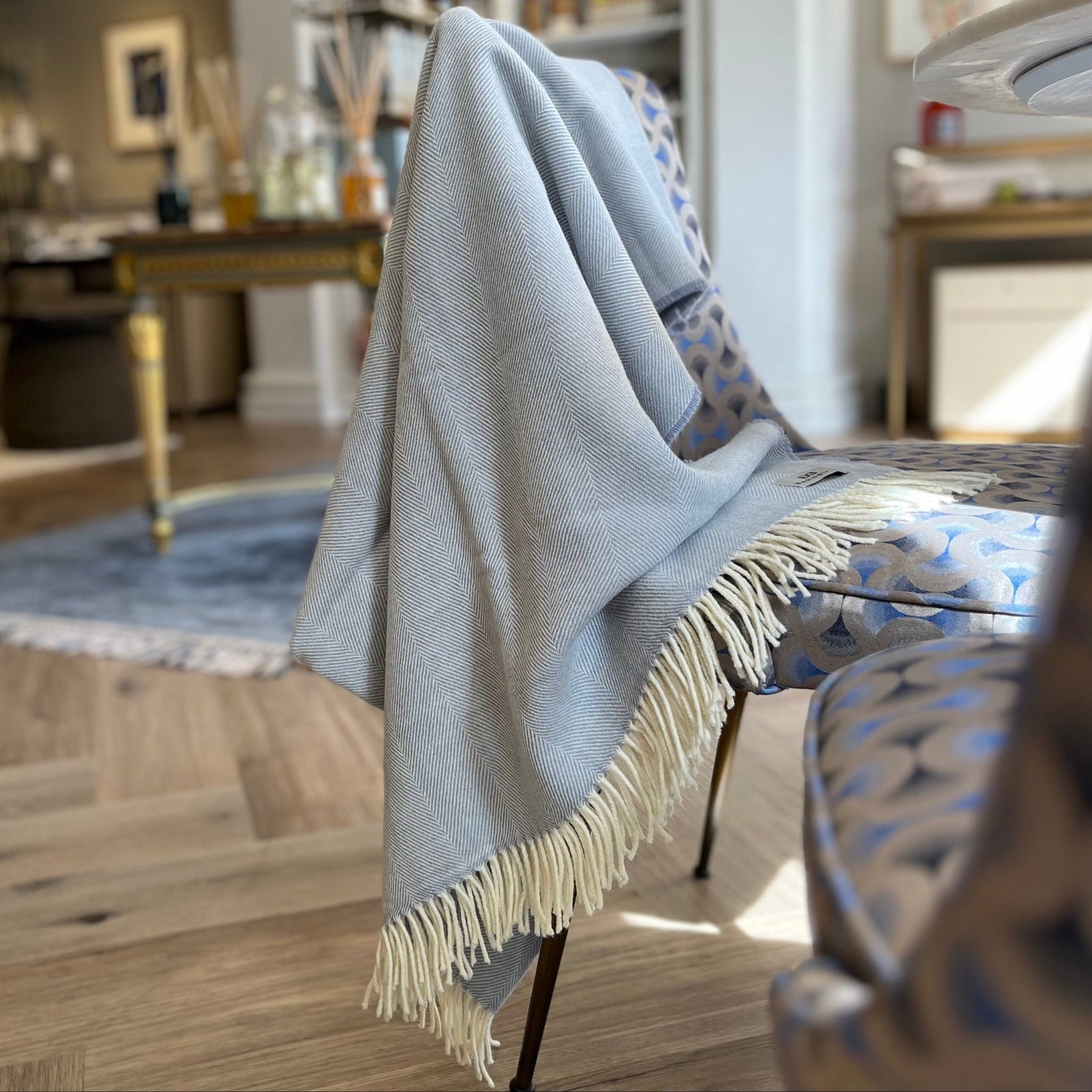 Smoke Supersoft Merino Herringbone Throw - BARNBURY