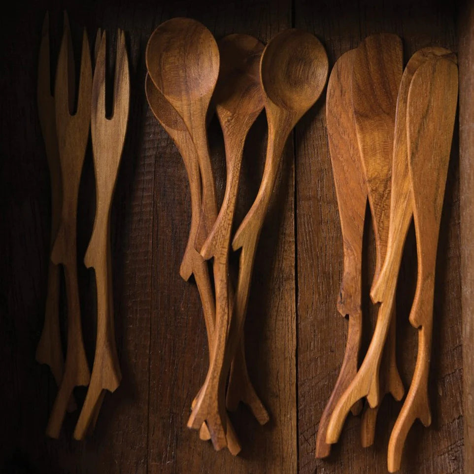 Set of 4 Teak Twig Spoons - Barnbury