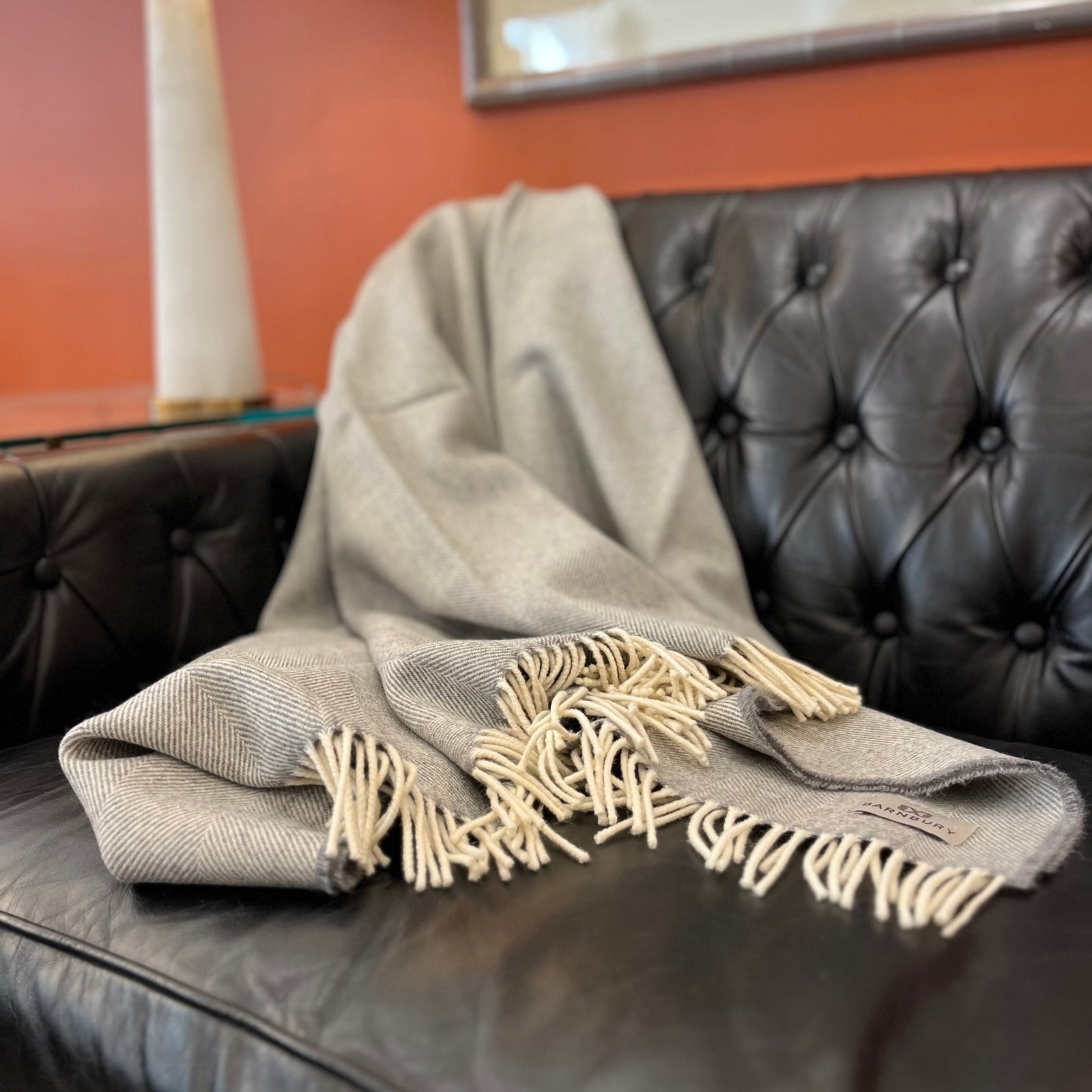 Uniform Grey Supersoft Merino Herringbone Throw - BARNBURY