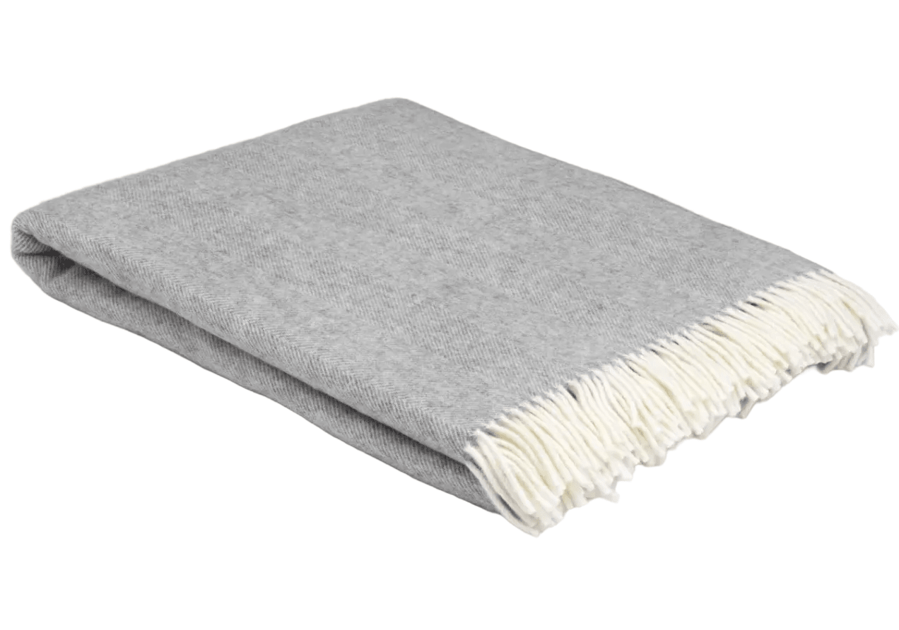 Uniform Grey Supersoft Merino Herringbone Throw - BARNBURY