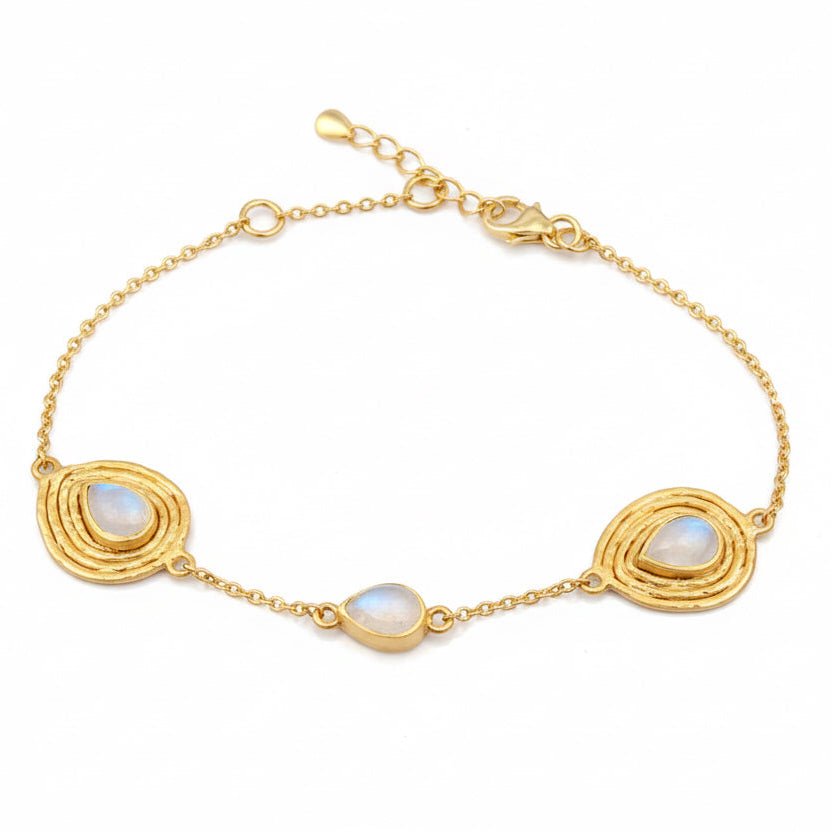 Vermeil Plated Pear Cut Rainbow Moonstone Bracelet - BARNBURY