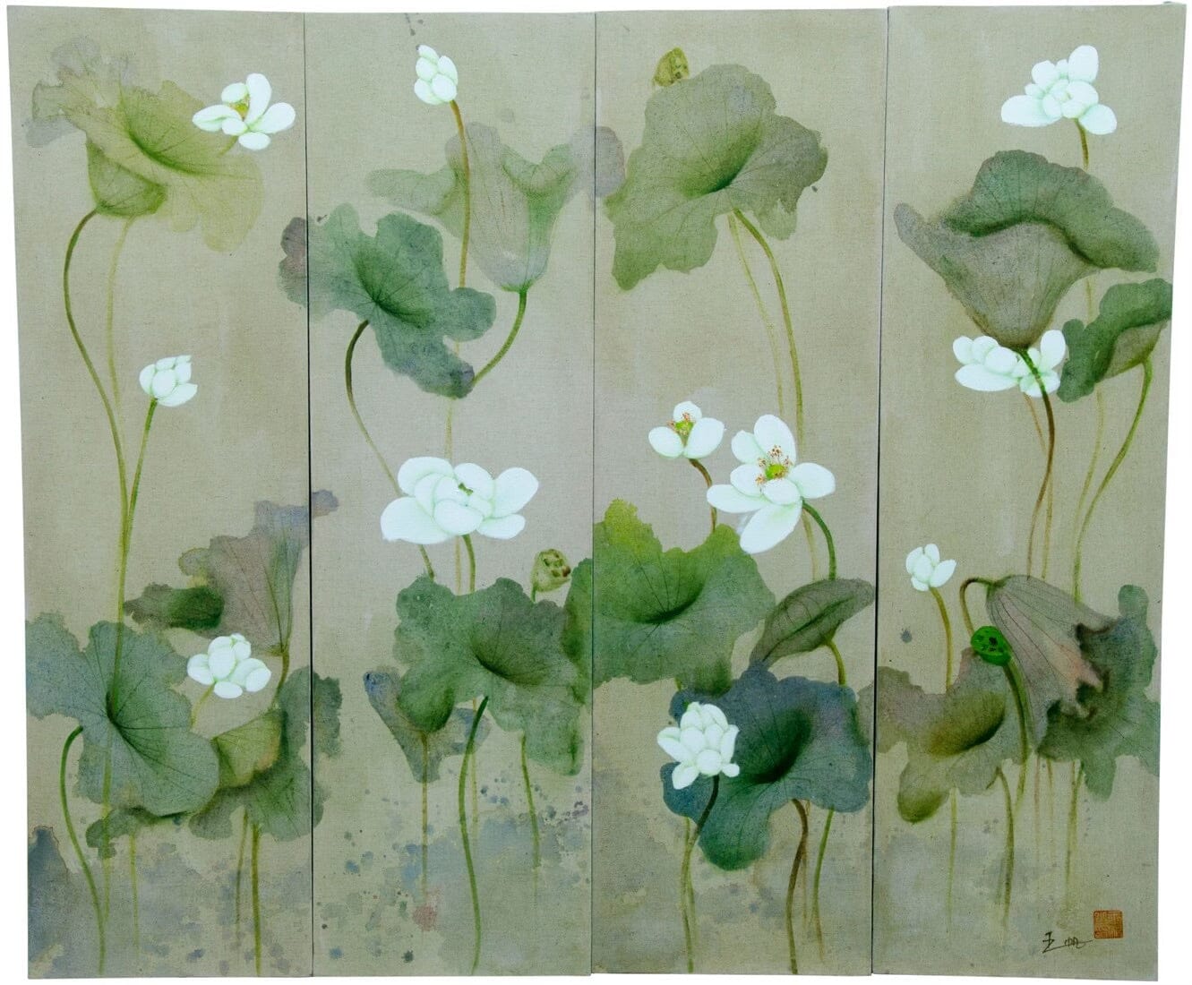 4 Hand Painted Waterlily Canvases Art Barnbury 