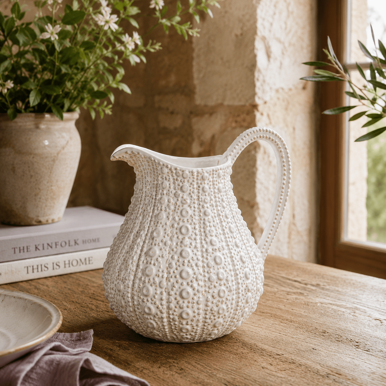 White Porcelain Urchin Pitcher - BARNBURY