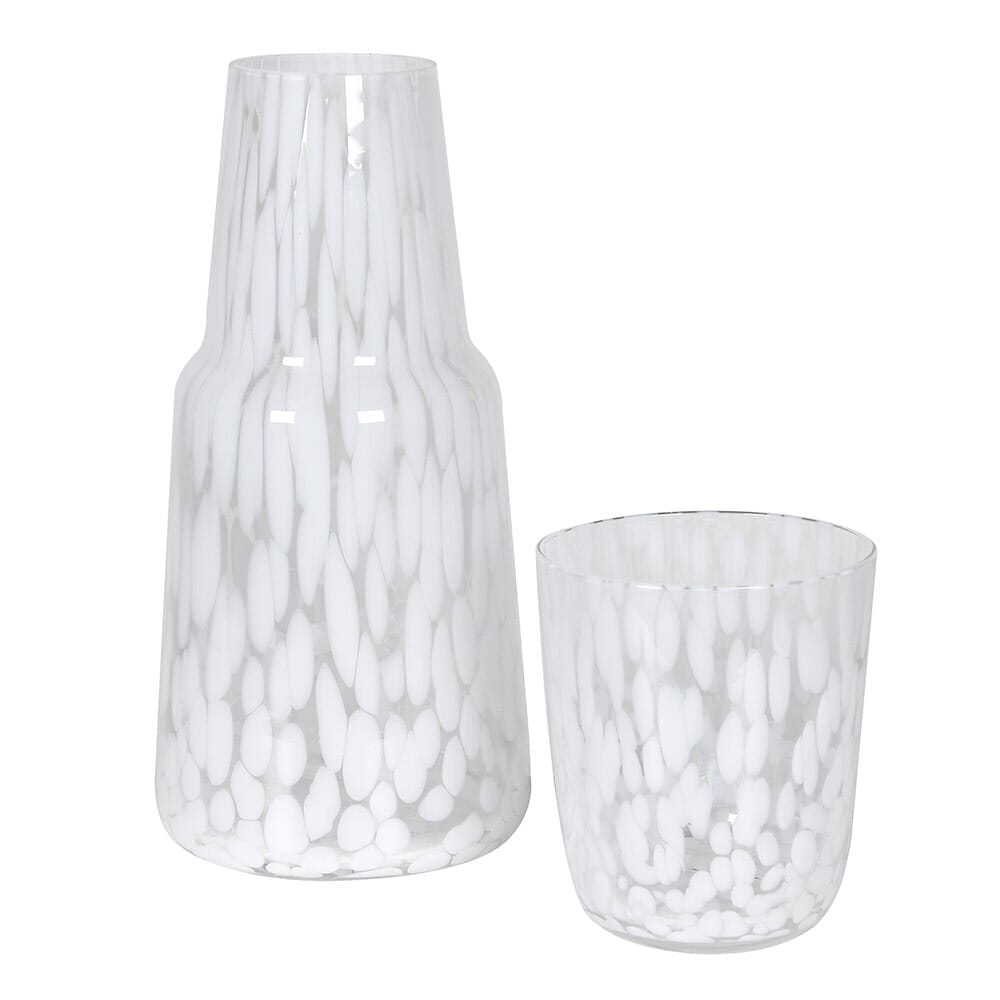 White Spatter Glass Carafe &amp; Tumbler Set - BARNBURY