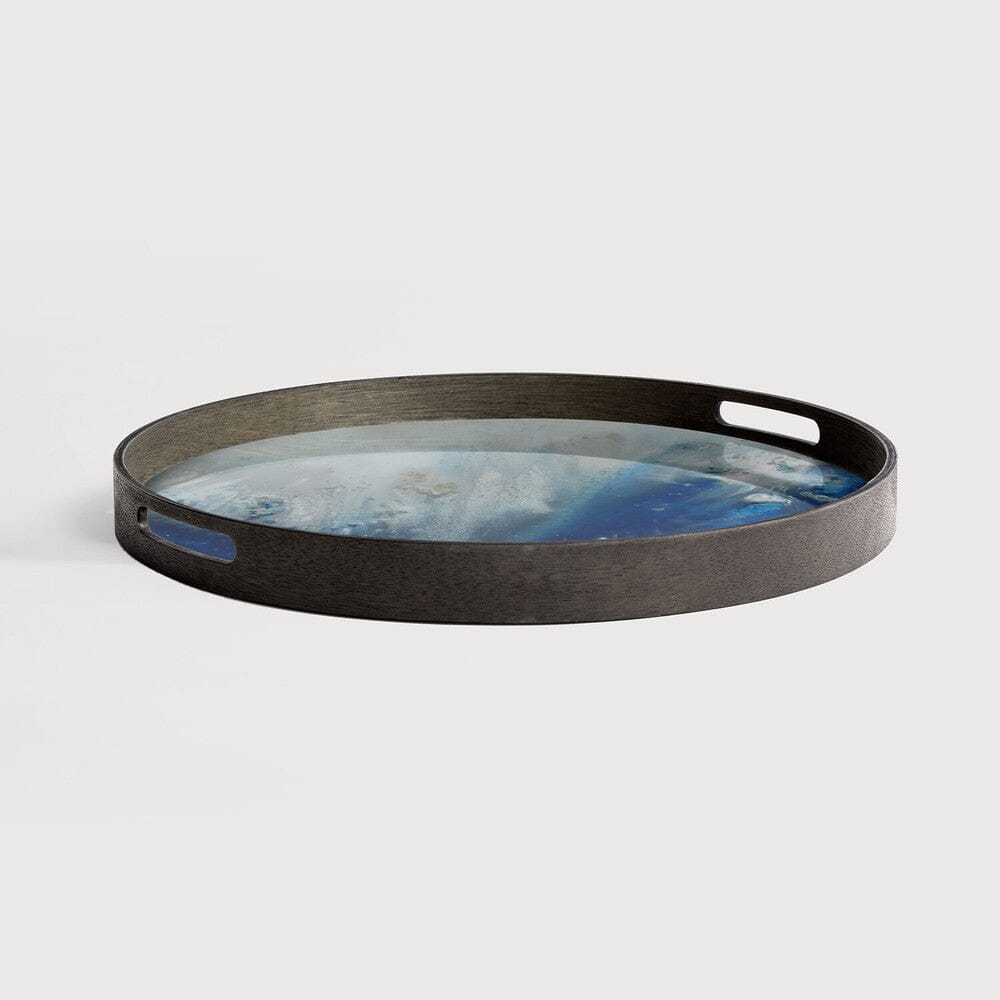 Round Tray with Blue Mist Organic Detail Barware Ethnicraft 