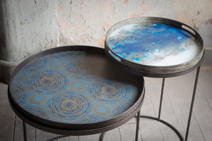 Round Tray with Blue Mist Organic Detail - Barnbury