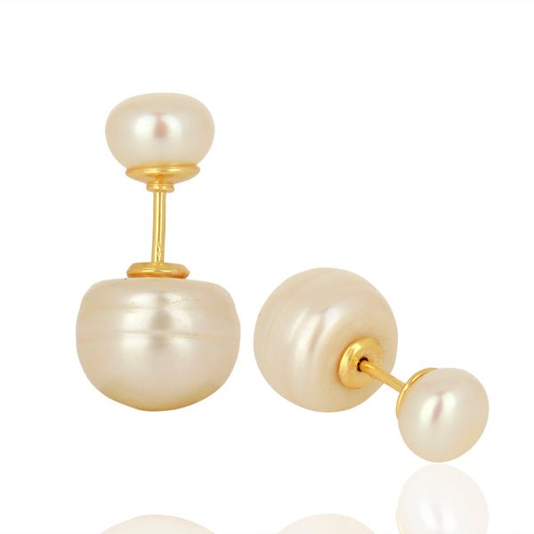 18ct Gold Plated Double Pearl Stud Earrings - BARNBURY