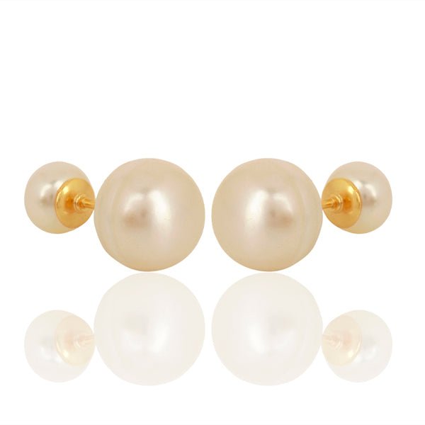 18ct Gold Plated Double Pearl Stud Earrings - BARNBURY