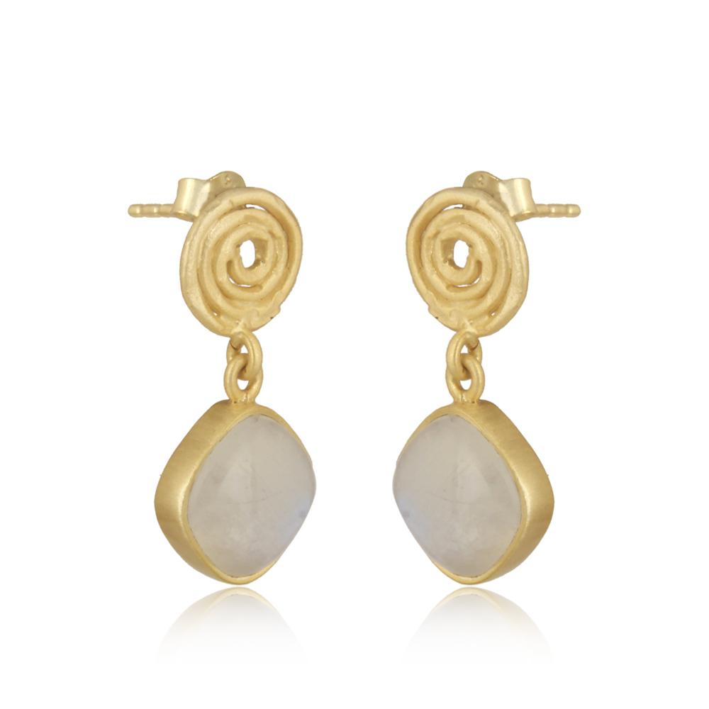 18ct Gold Plated Rainbow Moonstone Drop Earrings Earrings Barnbury 