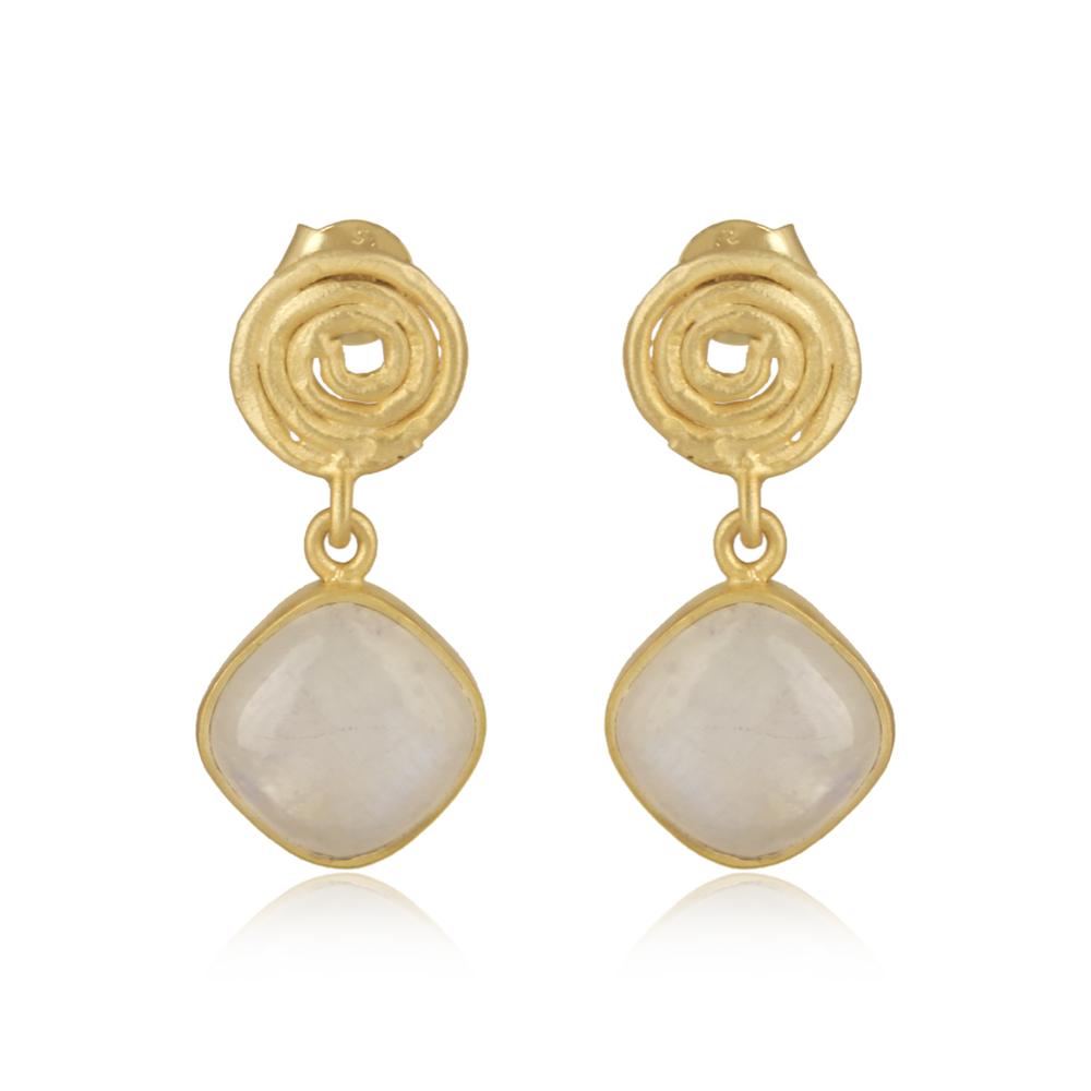 18ct Gold Plated Rainbow Moonstone Drop Earrings Earrings Barnbury 