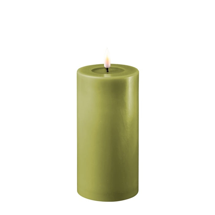 Olive Green Wax LED Battery Candles Flameless Candles Barnbury 7.5cm x 15cm 