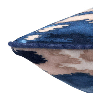 Ocean Blue Ikat Velvet Cushion - Barnbury