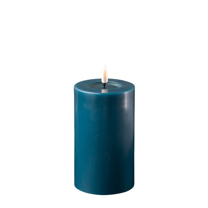 Petrol Blue Wax LED Battery Candles Flameless Candles Barnbury 7.5cm x 12.5cm 
