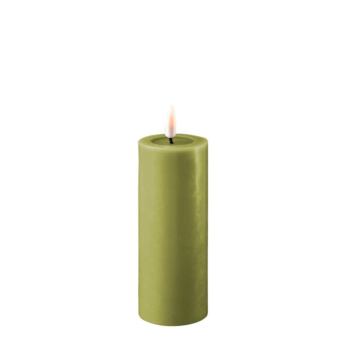 Olive Green Wax LED Battery Candles Flameless Candles Barnbury 7.5cm x 12.5cm 