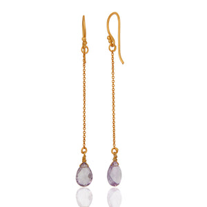 Gold Plated Sterling Silver Amethyst Briolette Dangle Earrings - Barnbury