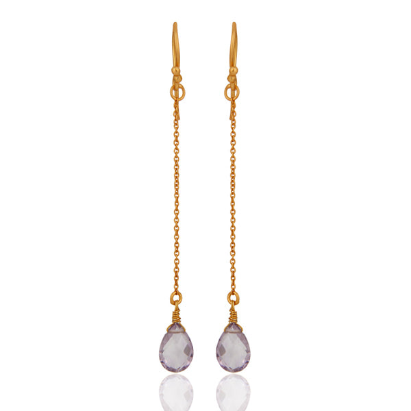 Gold Plated Sterling Silver Amethyst Briolette Dangle Earrings - Barnbury
