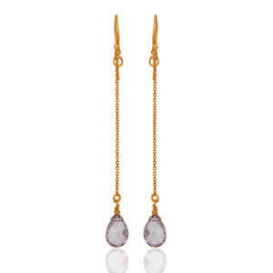 Gold Plated Sterling Silver Amethyst Briolette Dangle Earrings - Barnbury