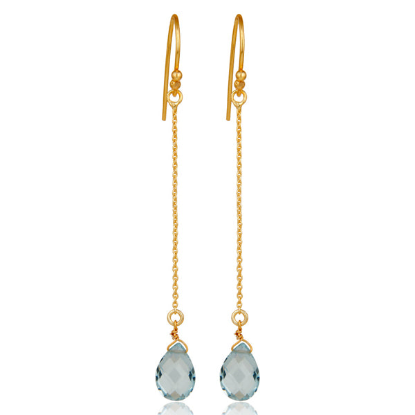 Gold Plated Sterling Silver Blue Topaz Briolette Dangle Earrings - Barnbury