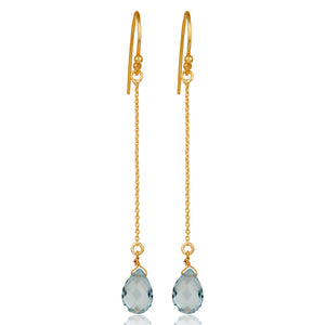 Gold Plated Sterling Silver Blue Topaz Briolette Dangle Earrings - Barnbury